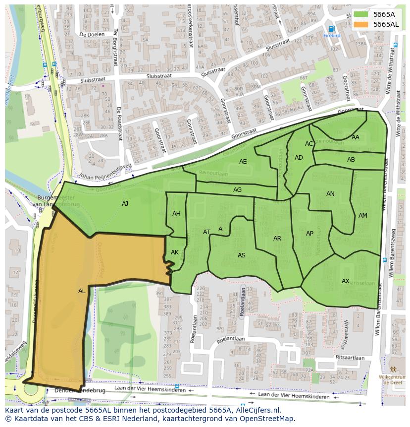 Afbeelding van het postcodegebied 5665 AL op de kaart.