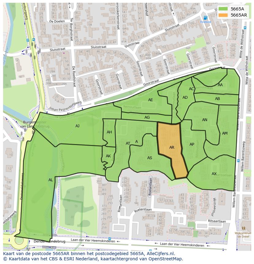 Afbeelding van het postcodegebied 5665 AR op de kaart.