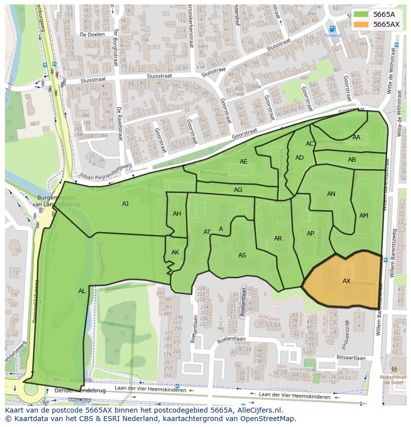 Afbeelding van het postcodegebied 5665 AX op de kaart.