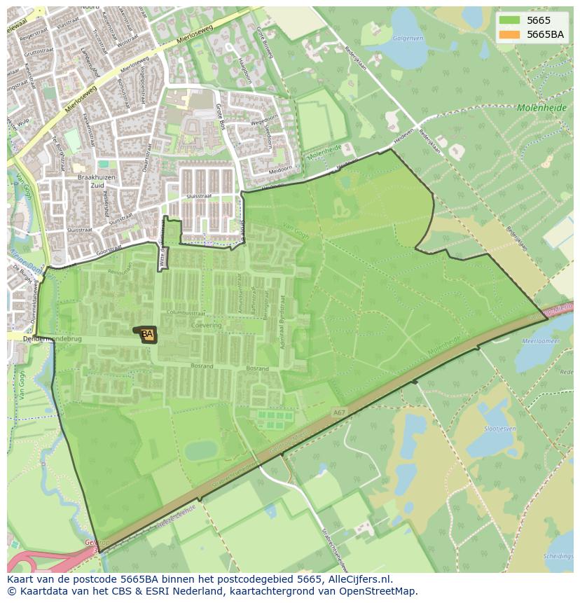 Afbeelding van het postcodegebied 5665 BA op de kaart.
