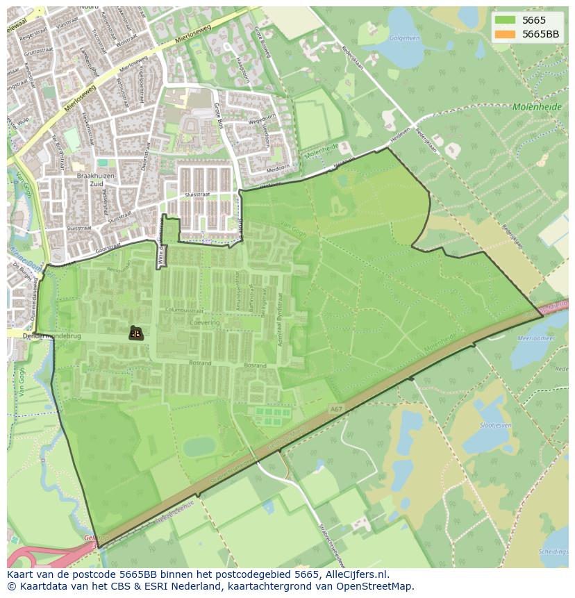 Afbeelding van het postcodegebied 5665 BB op de kaart.