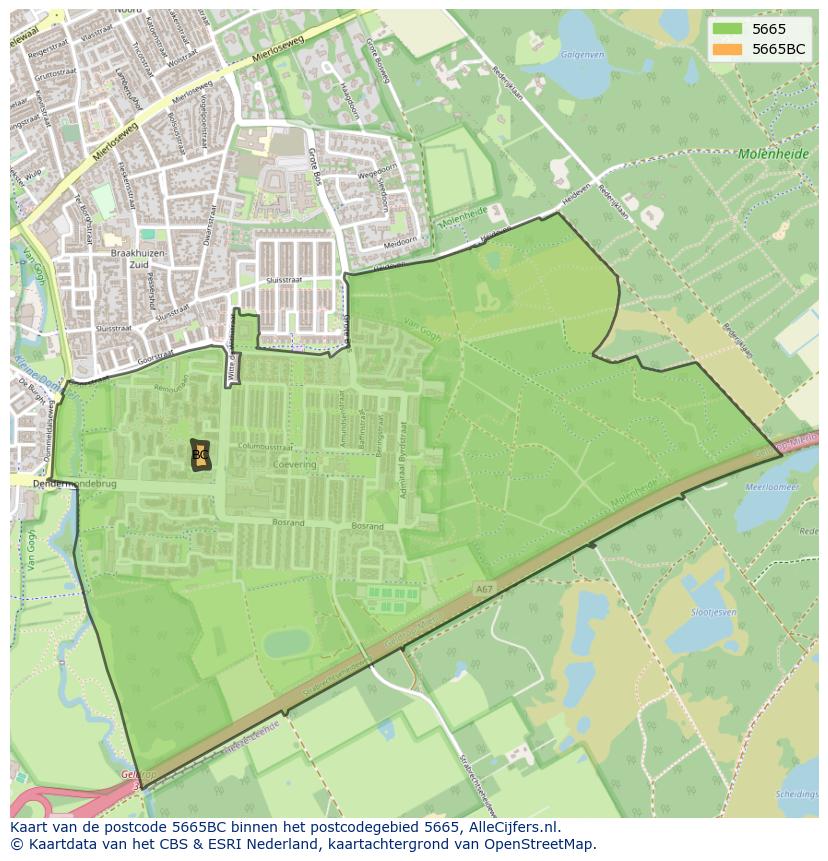Afbeelding van het postcodegebied 5665 BC op de kaart.