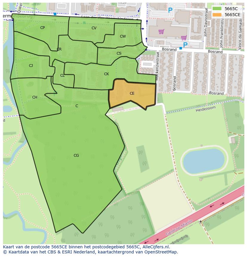 Afbeelding van het postcodegebied 5665 CE op de kaart.