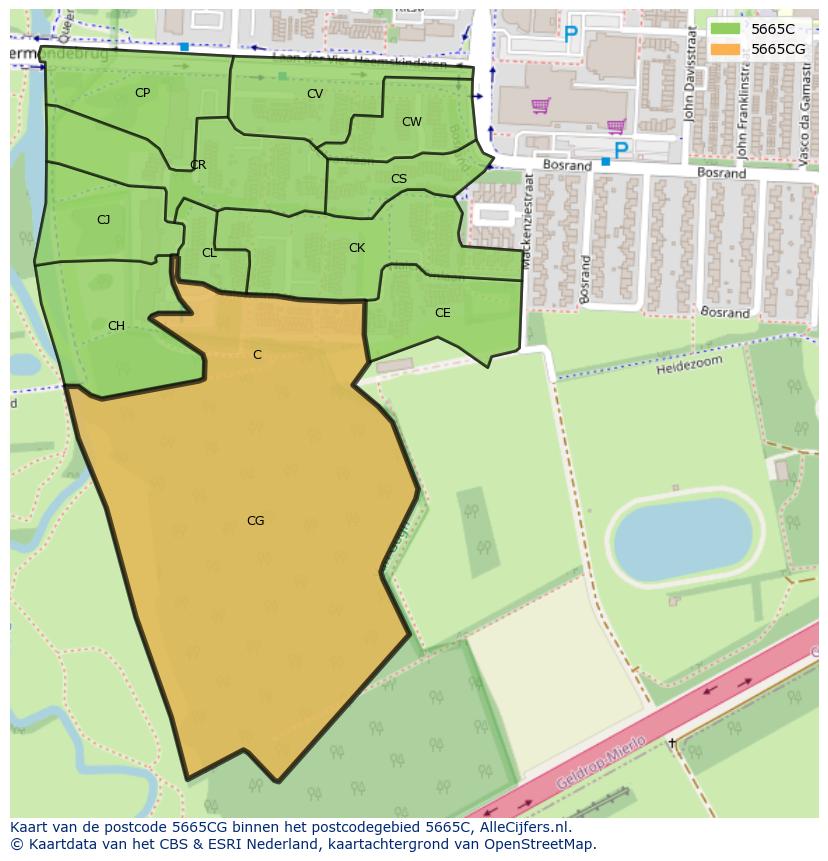 Afbeelding van het postcodegebied 5665 CG op de kaart.