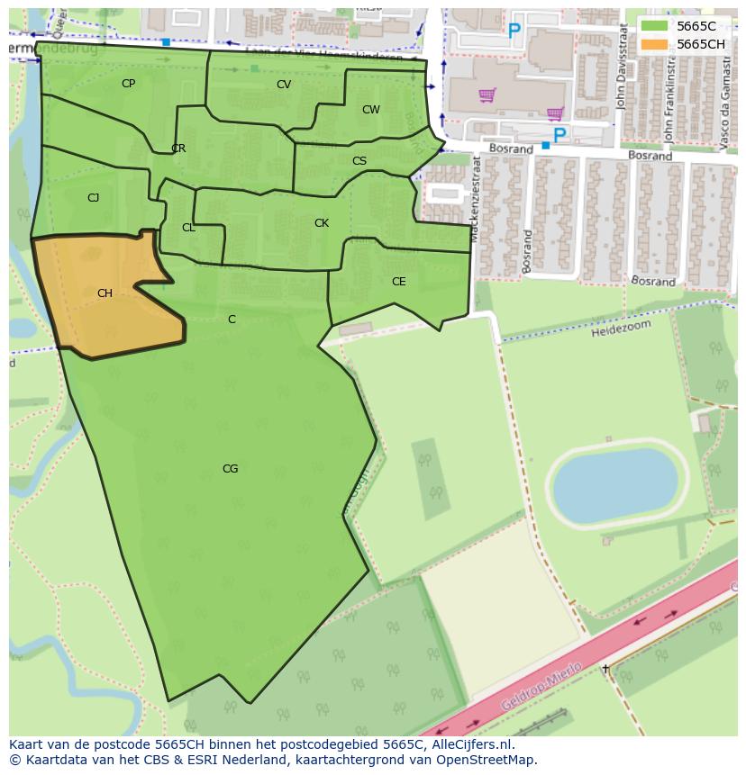 Afbeelding van het postcodegebied 5665 CH op de kaart.