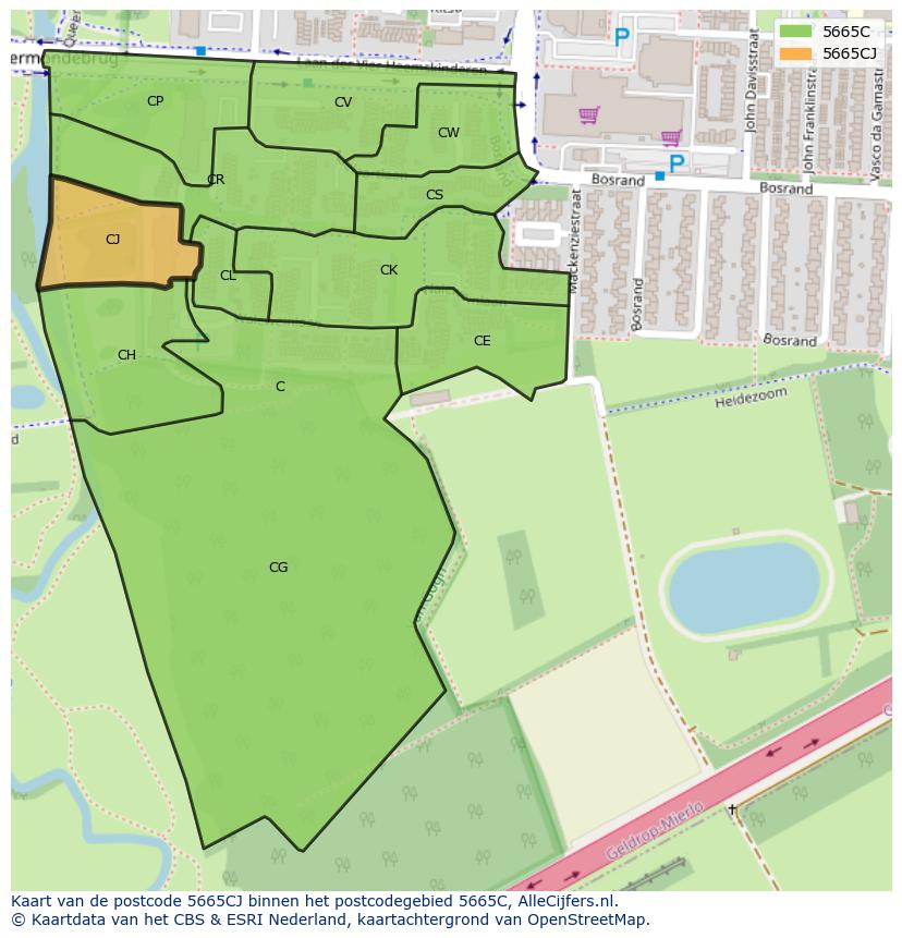 Afbeelding van het postcodegebied 5665 CJ op de kaart.