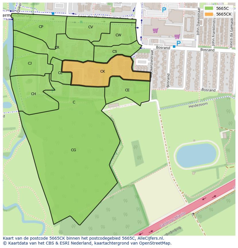 Afbeelding van het postcodegebied 5665 CK op de kaart.