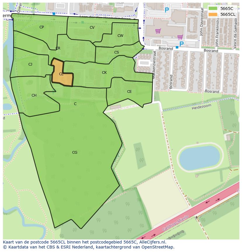 Afbeelding van het postcodegebied 5665 CL op de kaart.