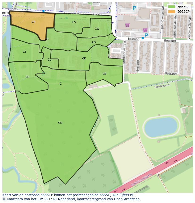 Afbeelding van het postcodegebied 5665 CP op de kaart.