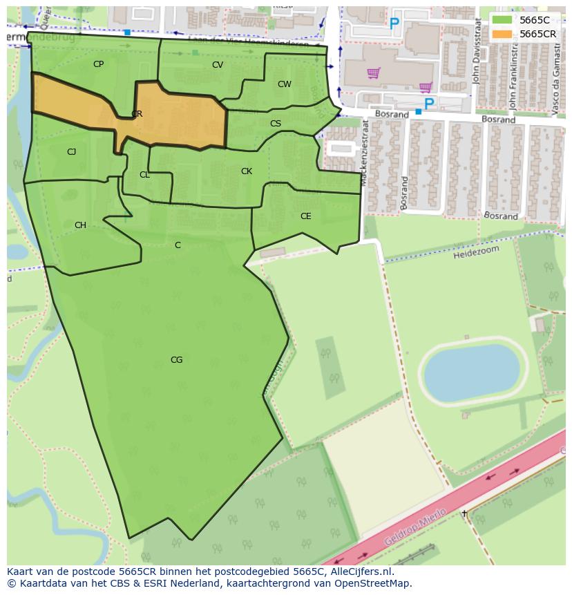 Afbeelding van het postcodegebied 5665 CR op de kaart.
