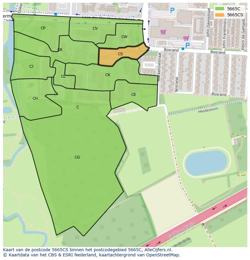 Afbeelding van het postcodegebied 5665 CS op de kaart.