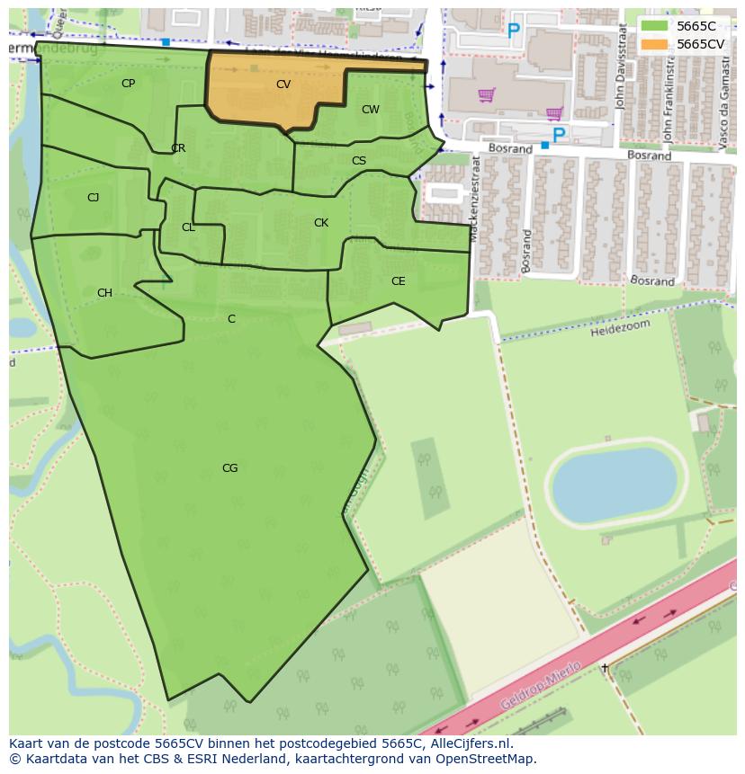 Afbeelding van het postcodegebied 5665 CV op de kaart.