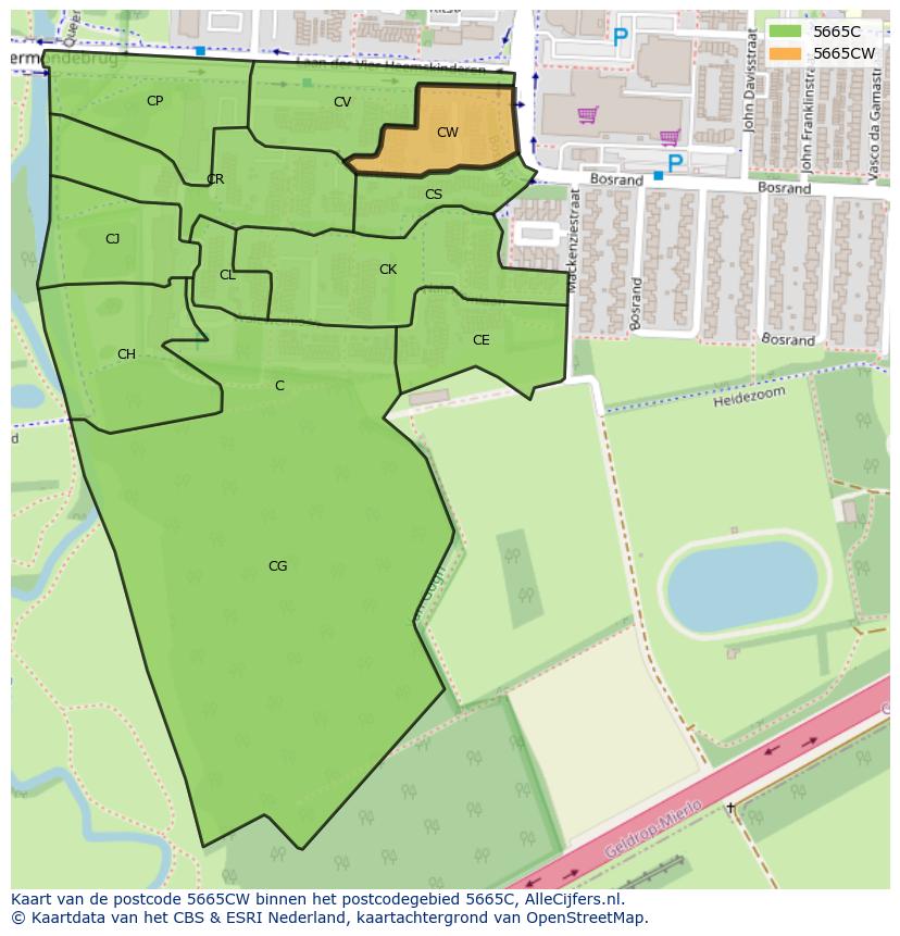 Afbeelding van het postcodegebied 5665 CW op de kaart.