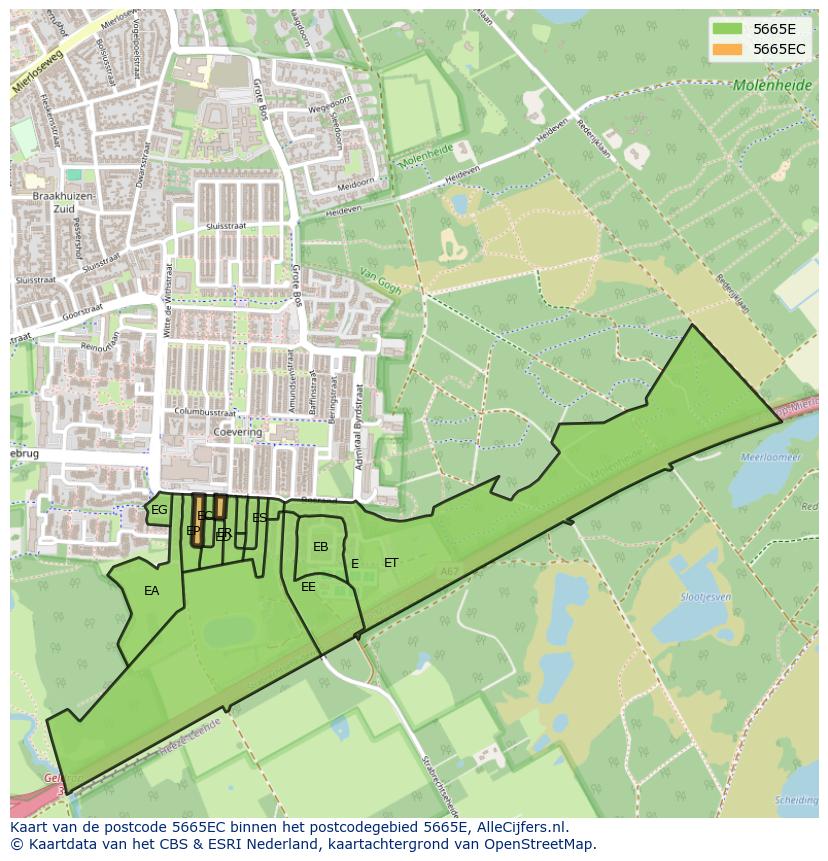 Afbeelding van het postcodegebied 5665 EC op de kaart.