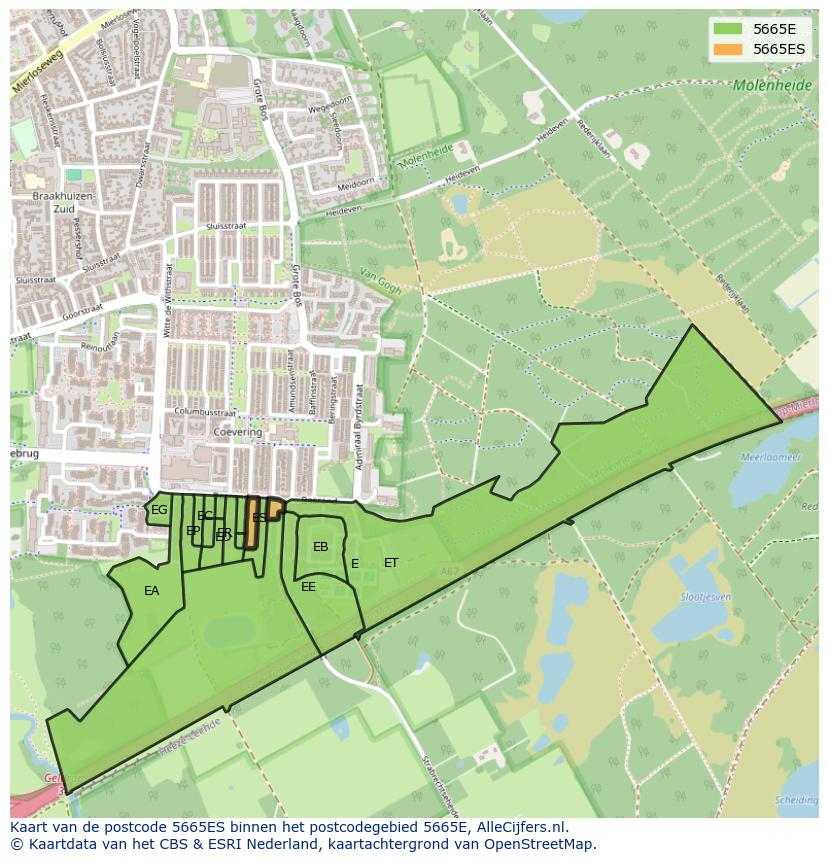 Afbeelding van het postcodegebied 5665 ES op de kaart.
