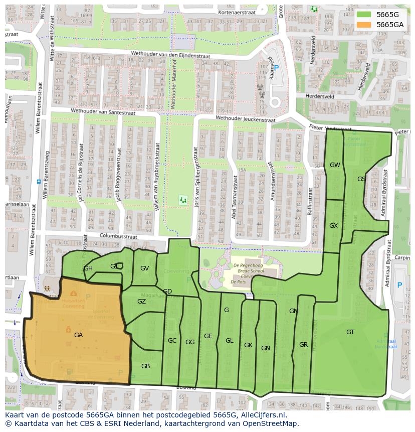 Afbeelding van het postcodegebied 5665 GA op de kaart.