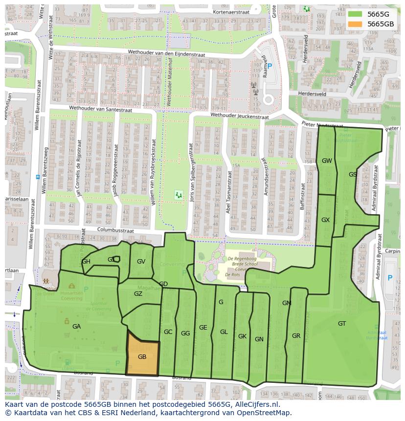 Afbeelding van het postcodegebied 5665 GB op de kaart.