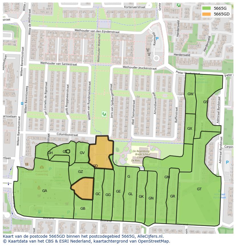 Afbeelding van het postcodegebied 5665 GD op de kaart.