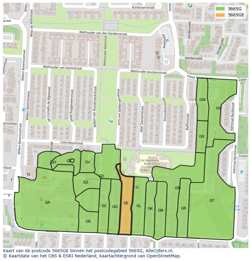 Afbeelding van het postcodegebied 5665 GE op de kaart.