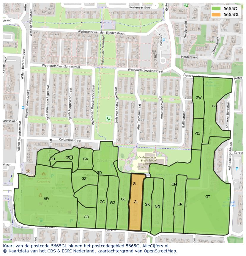 Afbeelding van het postcodegebied 5665 GL op de kaart.