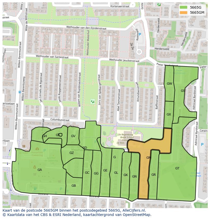 Afbeelding van het postcodegebied 5665 GM op de kaart.