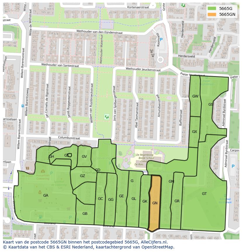 Afbeelding van het postcodegebied 5665 GN op de kaart.