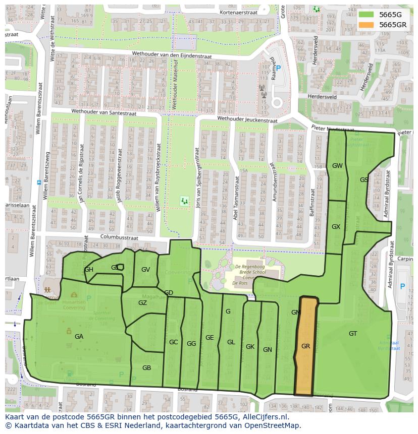 Afbeelding van het postcodegebied 5665 GR op de kaart.