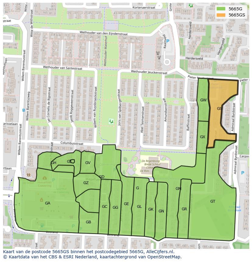 Afbeelding van het postcodegebied 5665 GS op de kaart.