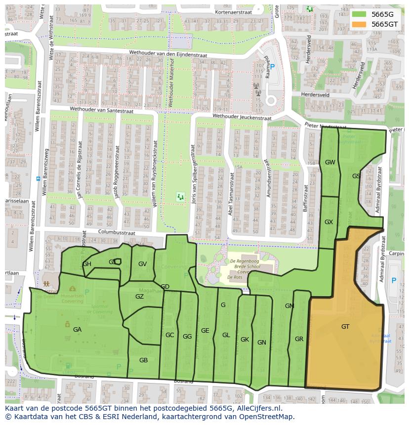 Afbeelding van het postcodegebied 5665 GT op de kaart.