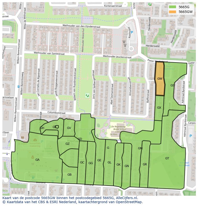 Afbeelding van het postcodegebied 5665 GW op de kaart.