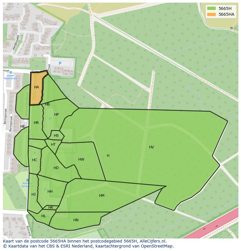 Afbeelding van het postcodegebied 5665 HA op de kaart.
