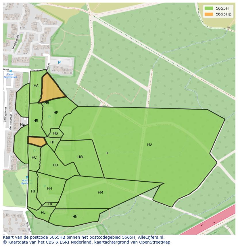 Afbeelding van het postcodegebied 5665 HB op de kaart.