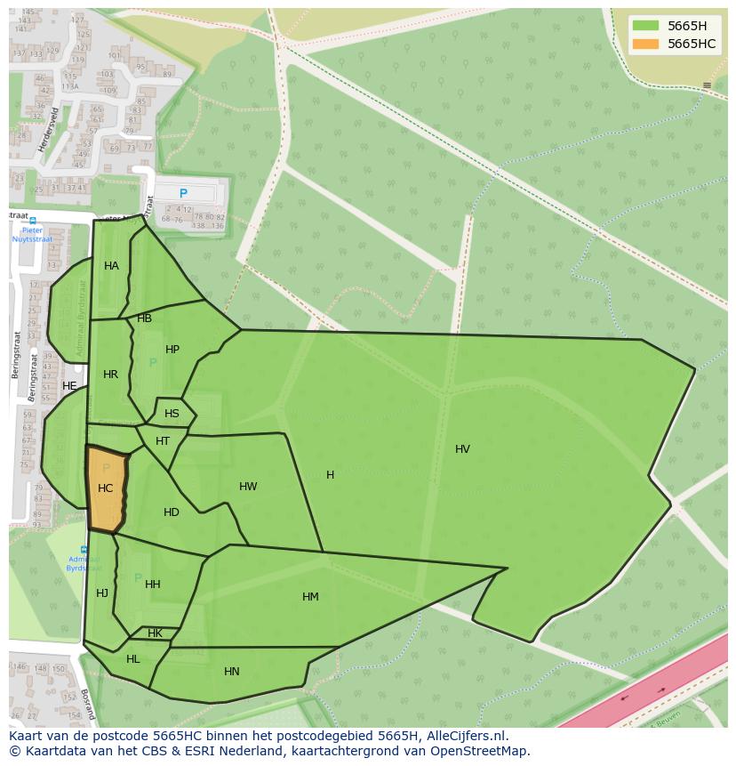 Afbeelding van het postcodegebied 5665 HC op de kaart.
