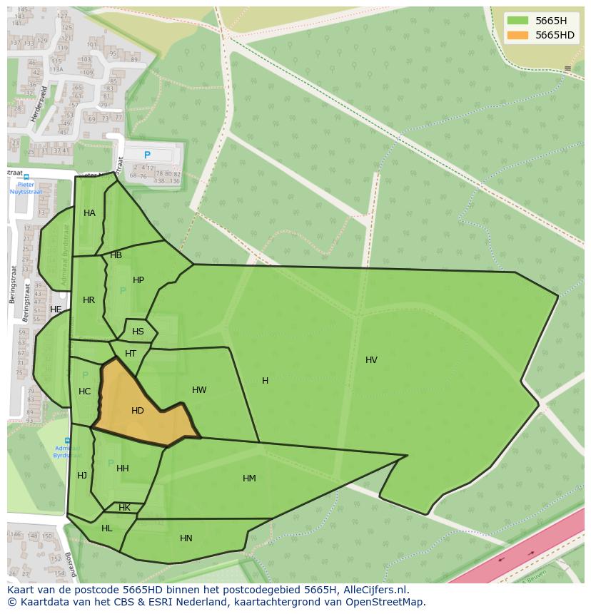Afbeelding van het postcodegebied 5665 HD op de kaart.