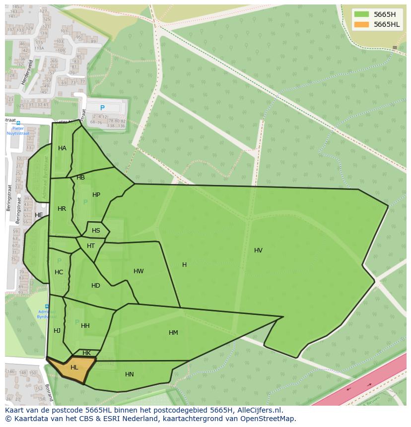 Afbeelding van het postcodegebied 5665 HL op de kaart.