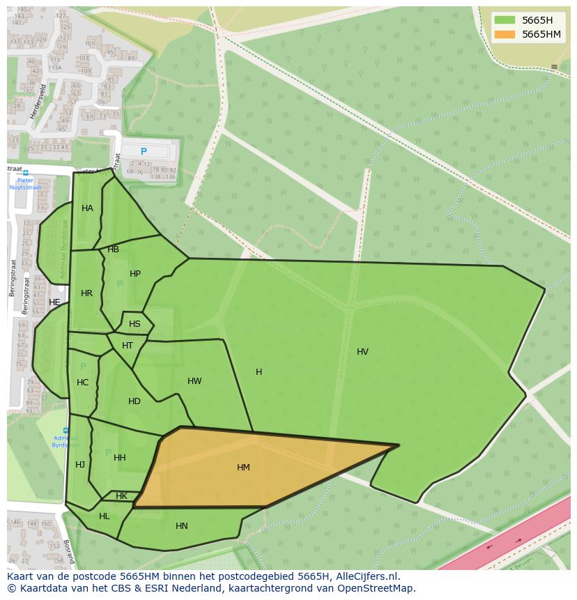 Afbeelding van het postcodegebied 5665 HM op de kaart.