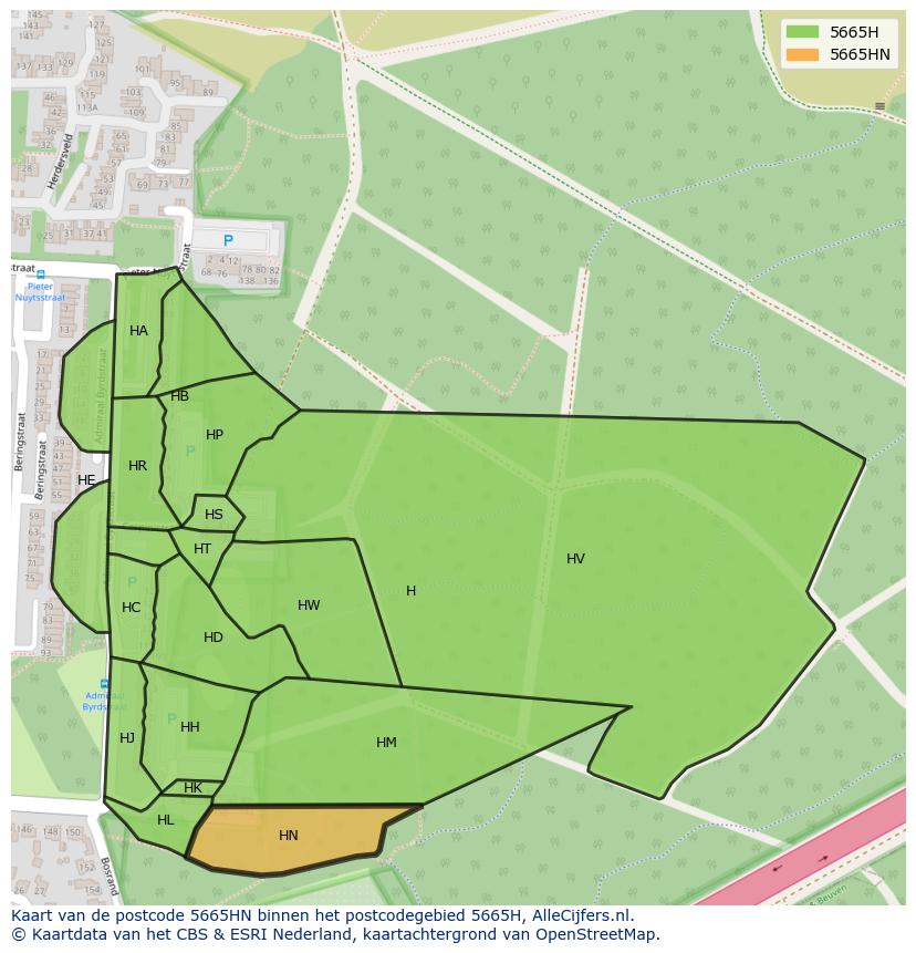 Afbeelding van het postcodegebied 5665 HN op de kaart.
