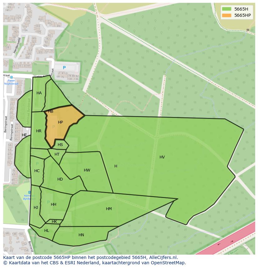 Afbeelding van het postcodegebied 5665 HP op de kaart.