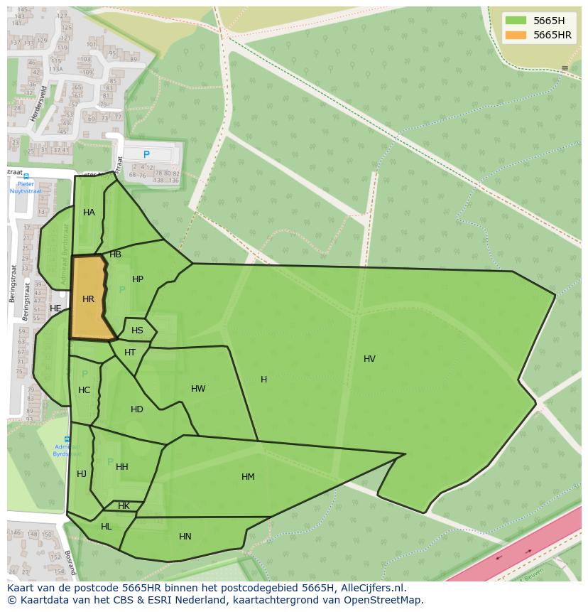 Afbeelding van het postcodegebied 5665 HR op de kaart.