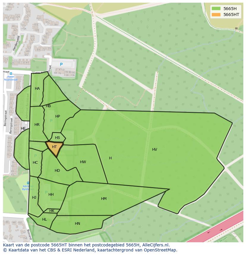 Afbeelding van het postcodegebied 5665 HT op de kaart.