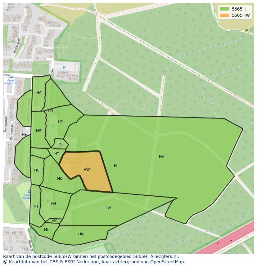 Afbeelding van het postcodegebied 5665 HW op de kaart.