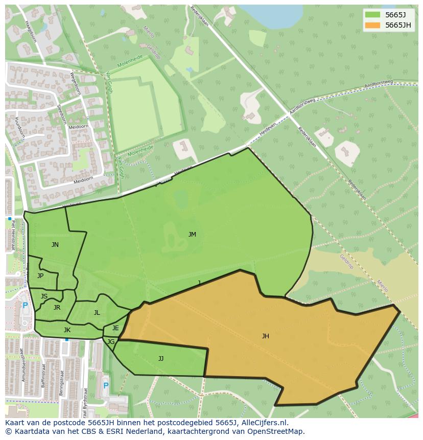 Afbeelding van het postcodegebied 5665 JH op de kaart.