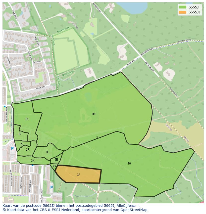 Afbeelding van het postcodegebied 5665 JJ op de kaart.