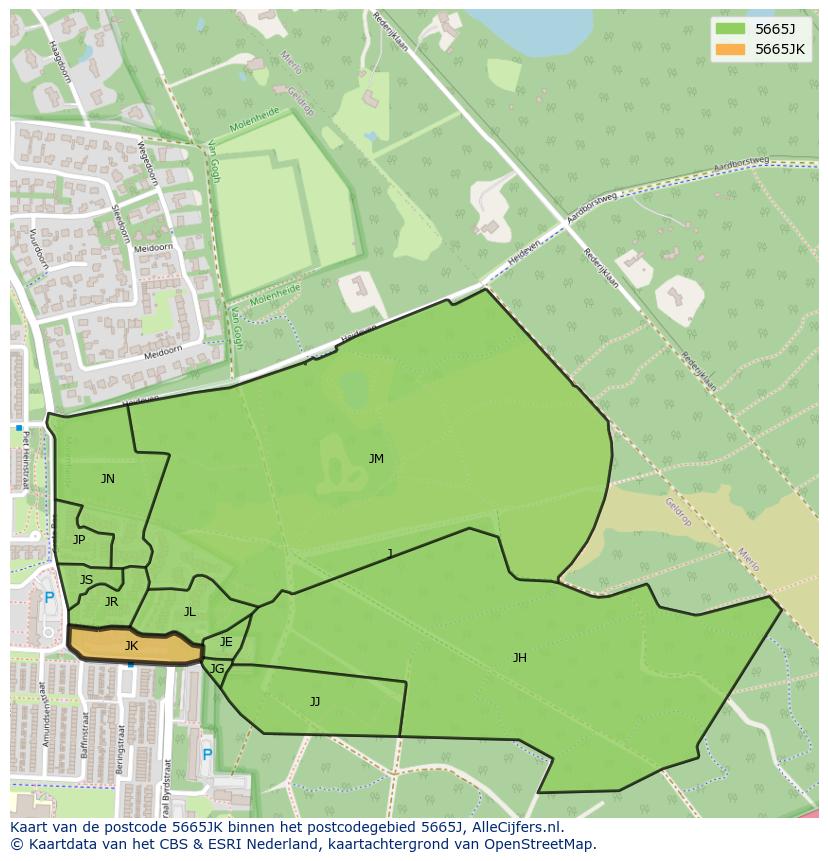 Afbeelding van het postcodegebied 5665 JK op de kaart.