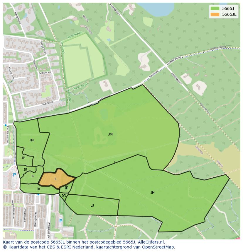 Afbeelding van het postcodegebied 5665 JL op de kaart.