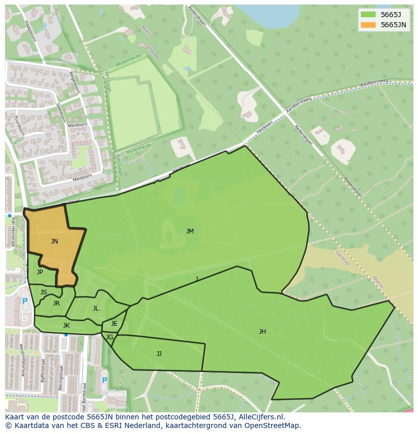 Afbeelding van het postcodegebied 5665 JN op de kaart.