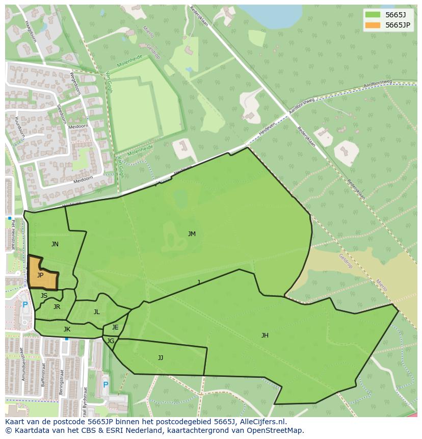 Afbeelding van het postcodegebied 5665 JP op de kaart.