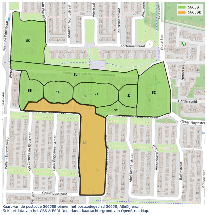 Afbeelding van het postcodegebied 5665 SB op de kaart.