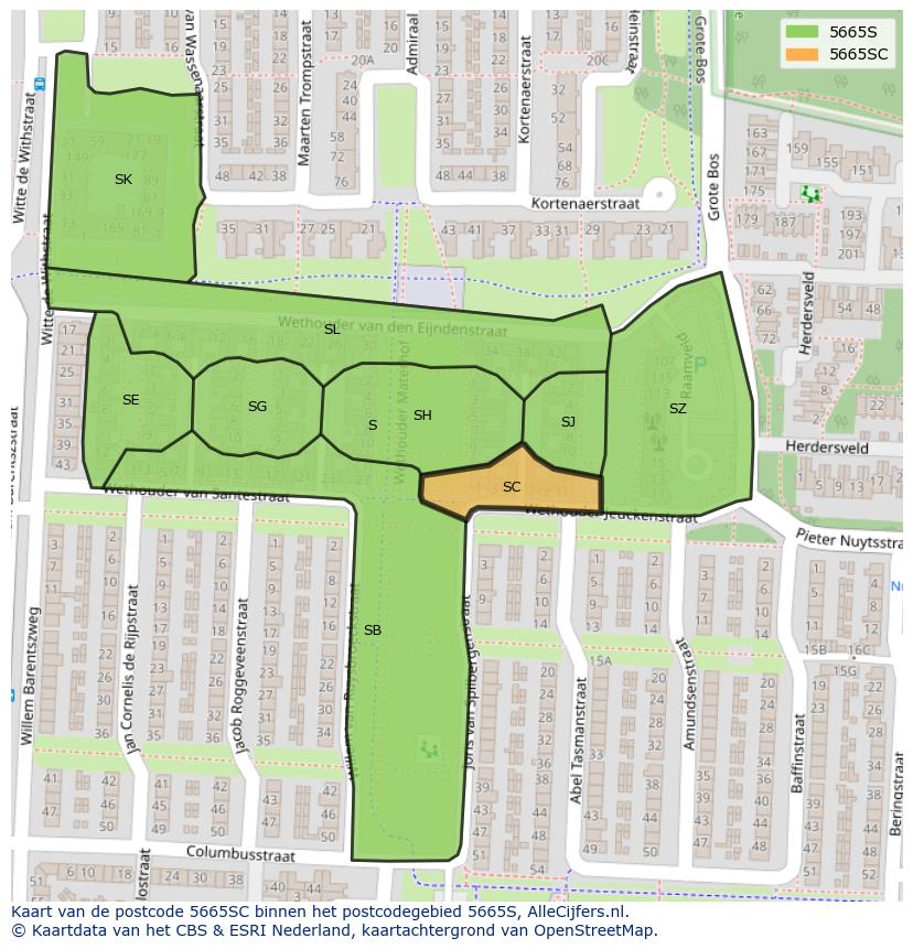 Afbeelding van het postcodegebied 5665 SC op de kaart.