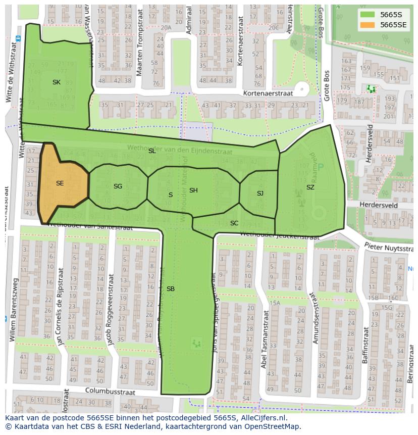 Afbeelding van het postcodegebied 5665 SE op de kaart.